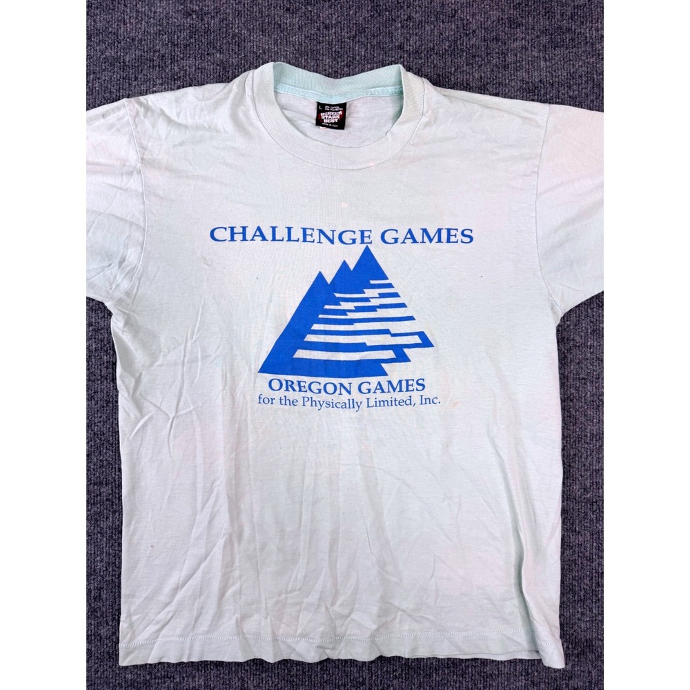 Vintage 90s Oregon Games T Shirt Mens Large Blue Graphic Screen Stars USA PV